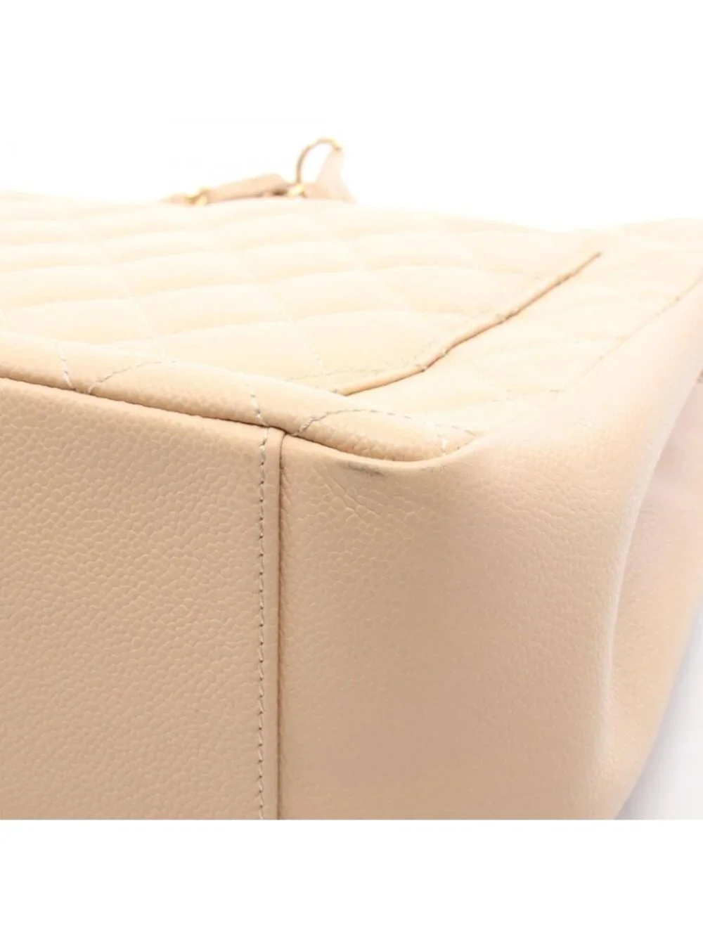 Chanel Tote Quilted Grand Shopping GST Beige Caviar Leather Chain